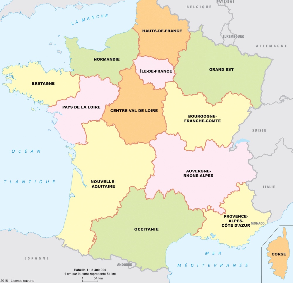 Carte des régions de France